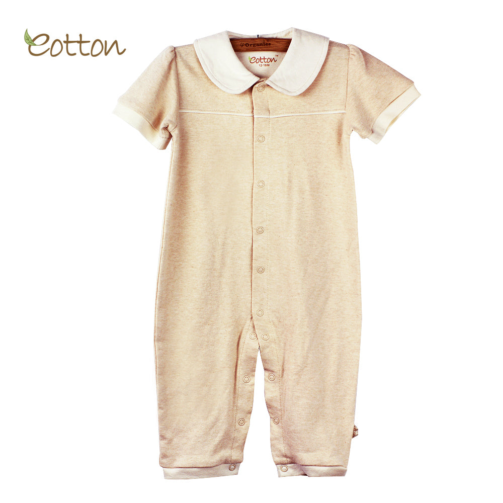 Organic Short Sleeve Baby Girl Romper with Peter Pan Collar