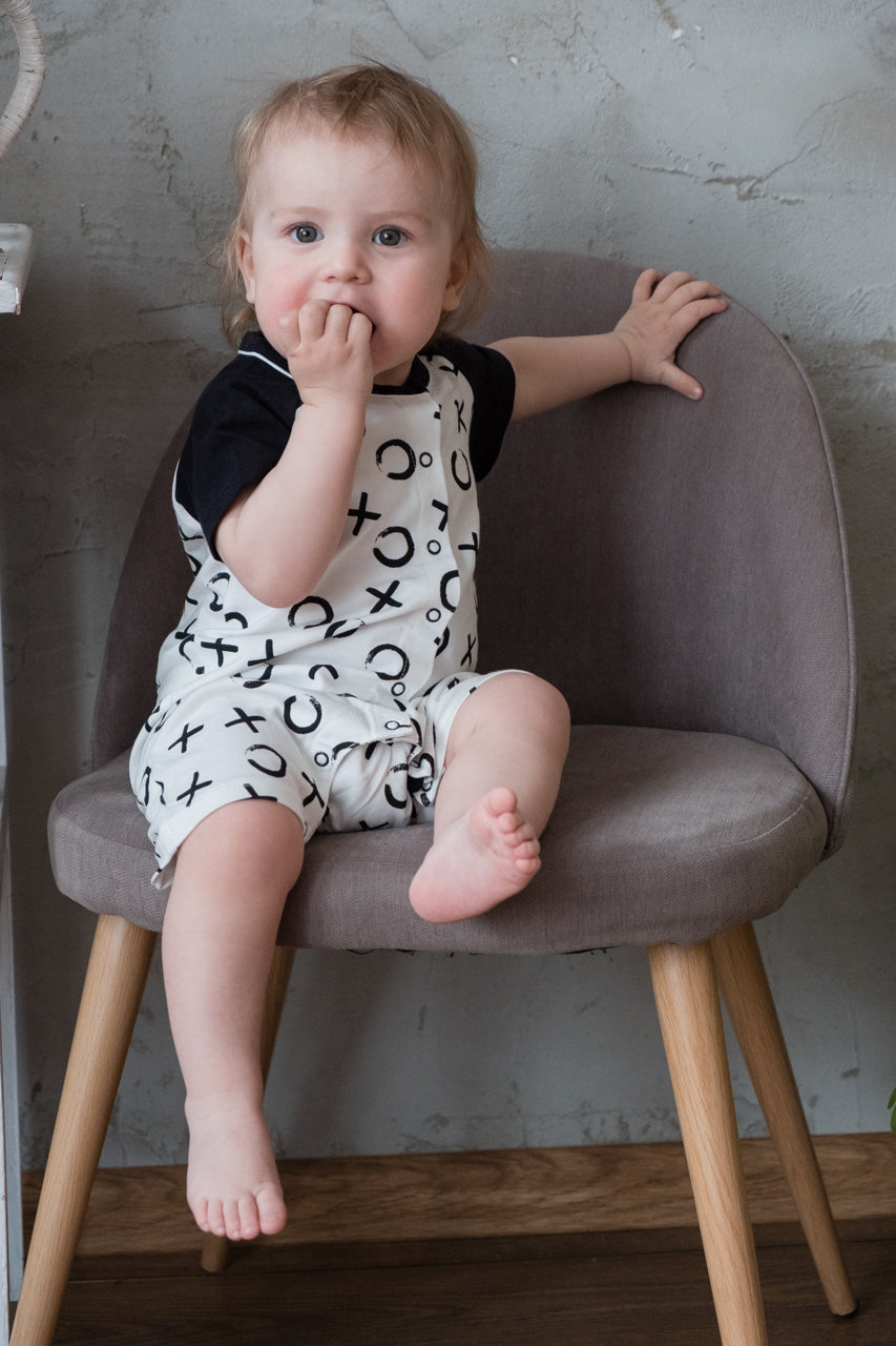 Organic Black and White Short Sleeve Baby Romper