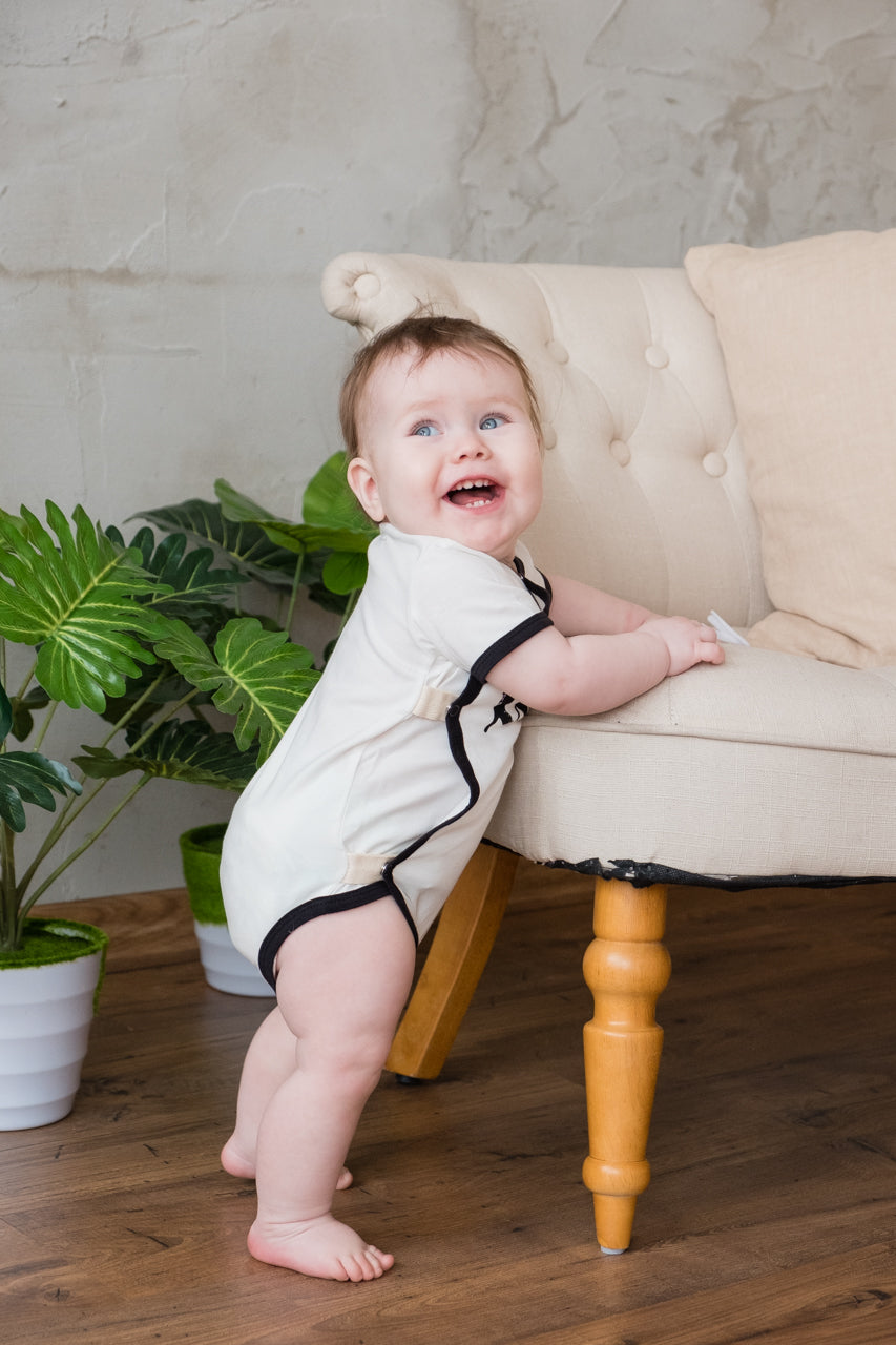 Organic Black and White Short Sleeve Graphic Baby Kimono