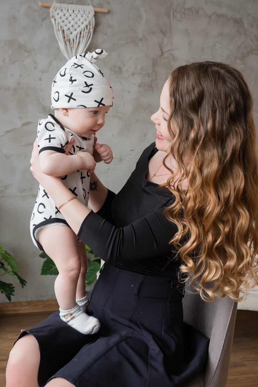 Organic Black and White Short Sleeve Patterned Baby Kimono