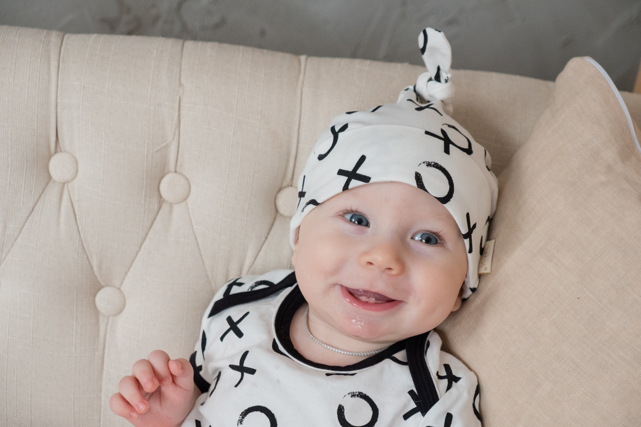 Organic Black and White Baby Hat with Knot Detail
