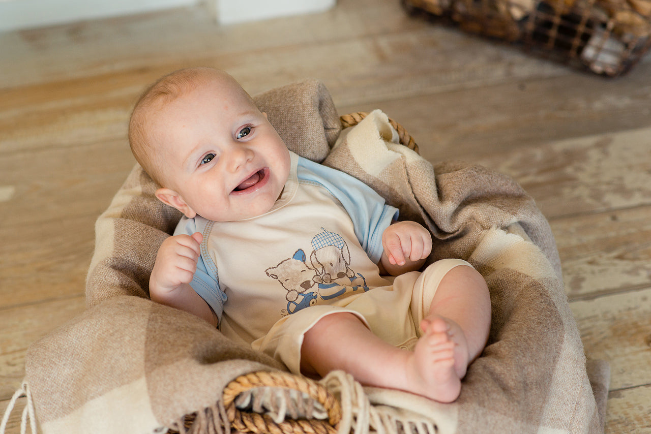 Organic Baby Cream and Blue Summer Romper