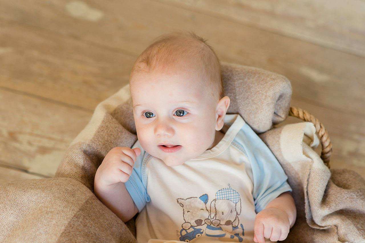 Organic Baby Cream and Blue Summer Romper