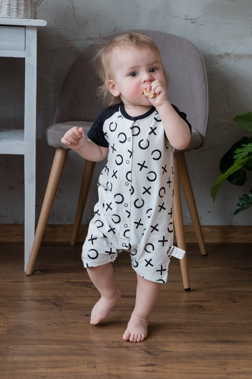 Organic Black and White Short Sleeve Baby Romper