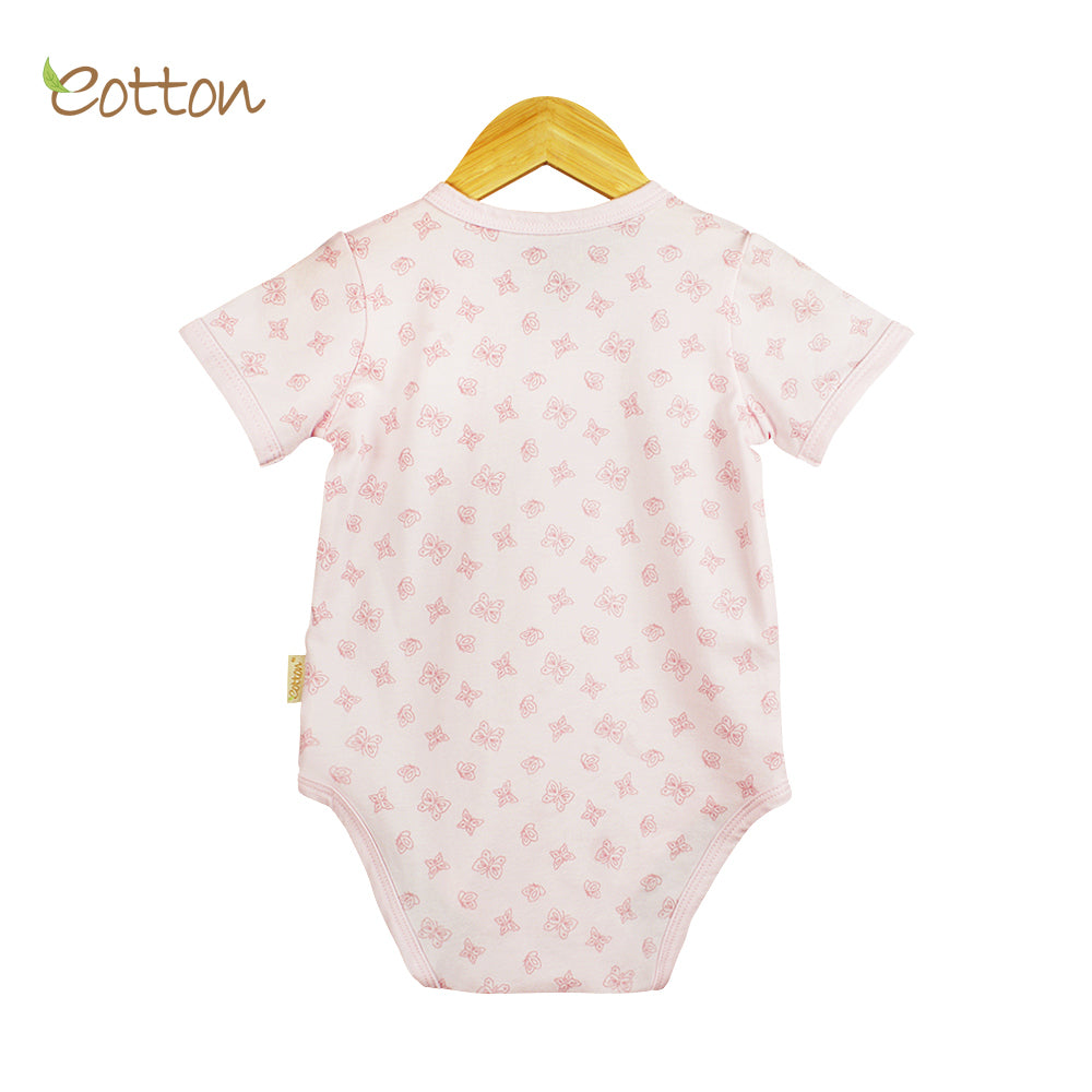 Organic Full Open Baby Pale Pink Bodysuit with Butterflies