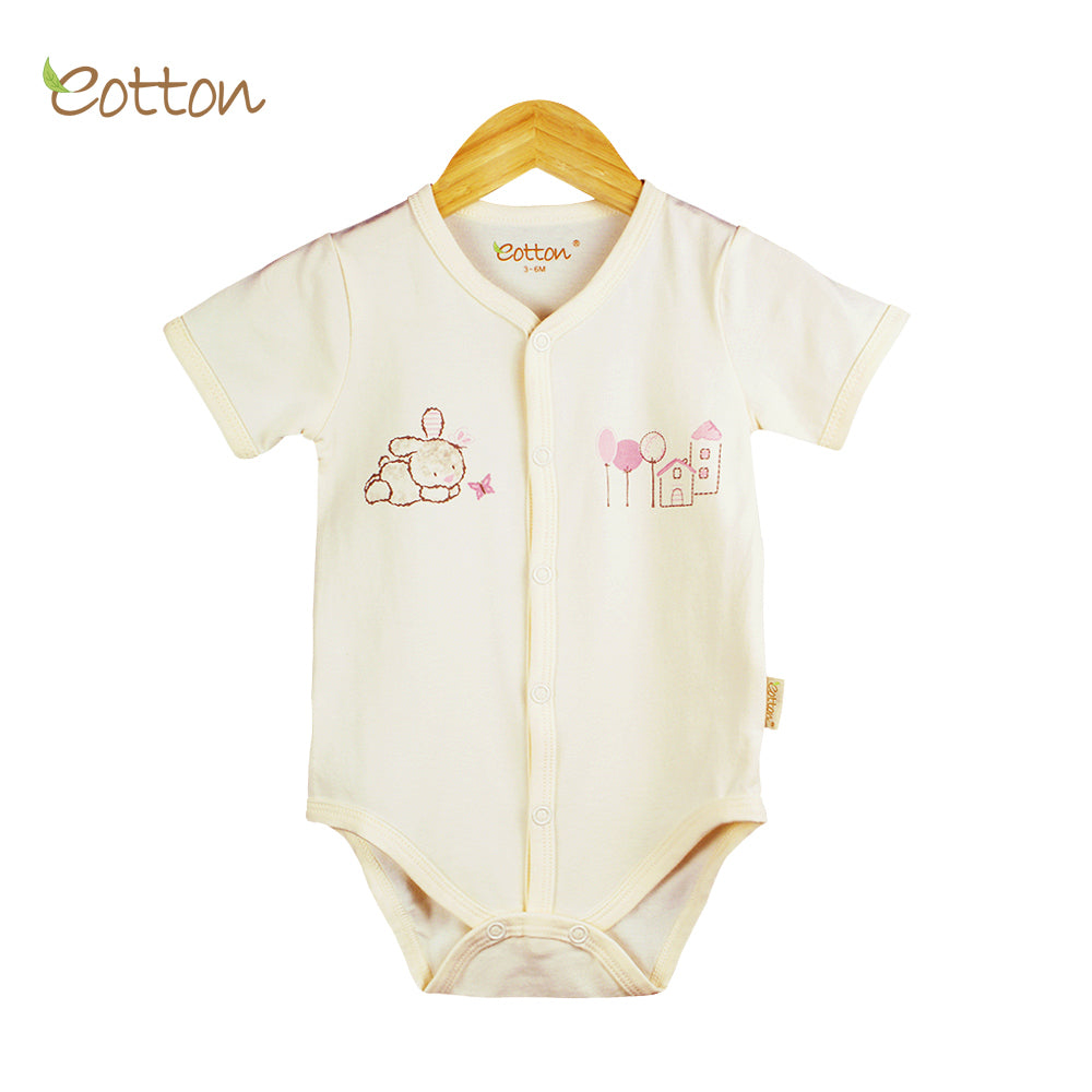 Organic Full Open  Baby Bunny Cream Bodysuit