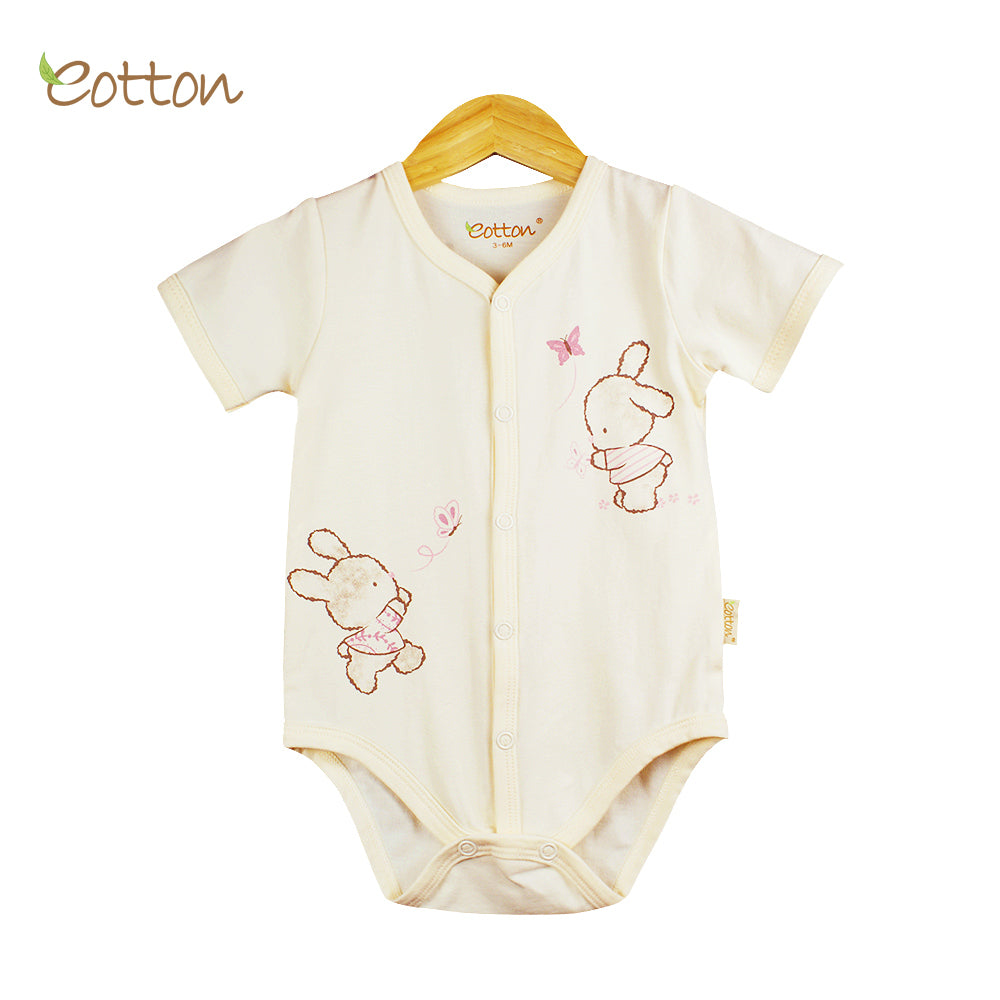 Organic Full Open Baby Summer Cream Bodysuit