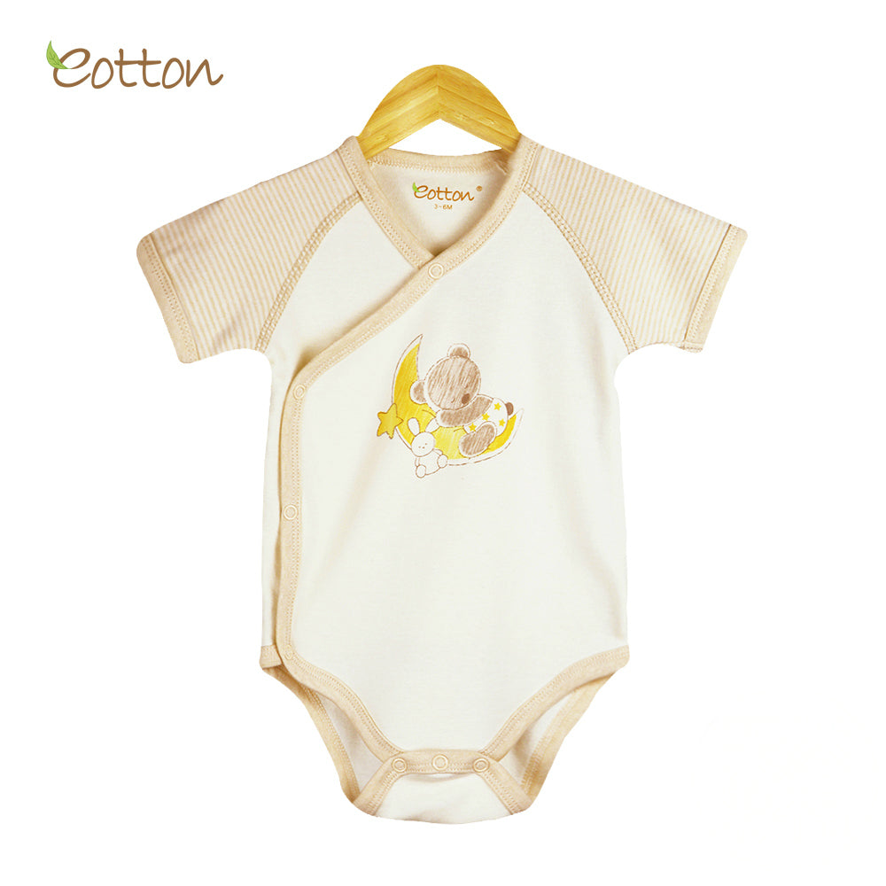 Organic Short Sleeve Kimono Bodysuit with Bear on the Moon.
