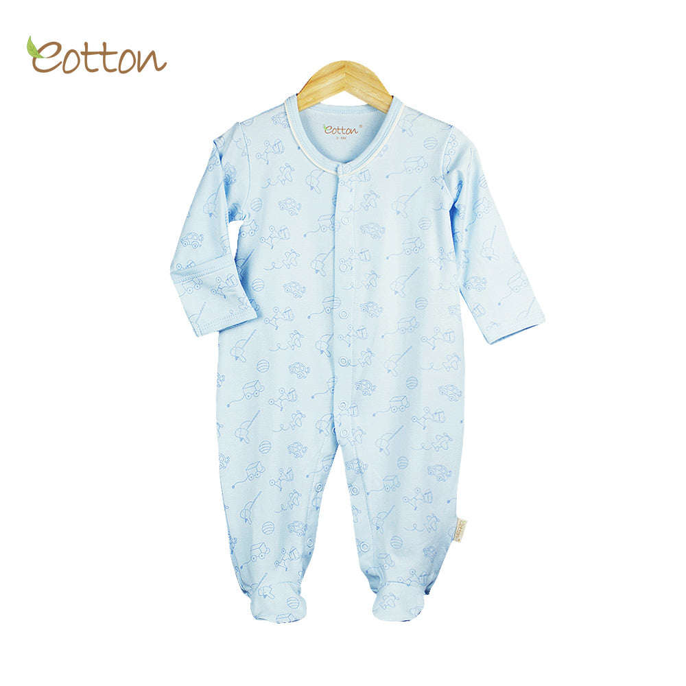 Organic Baby Blue Summer Long Sleeve Sleepsuit