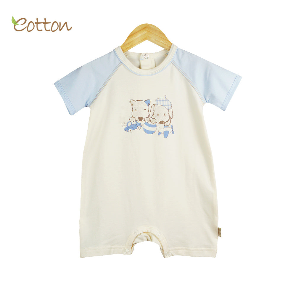 Organic Baby Cream and Blue Summer Romper
