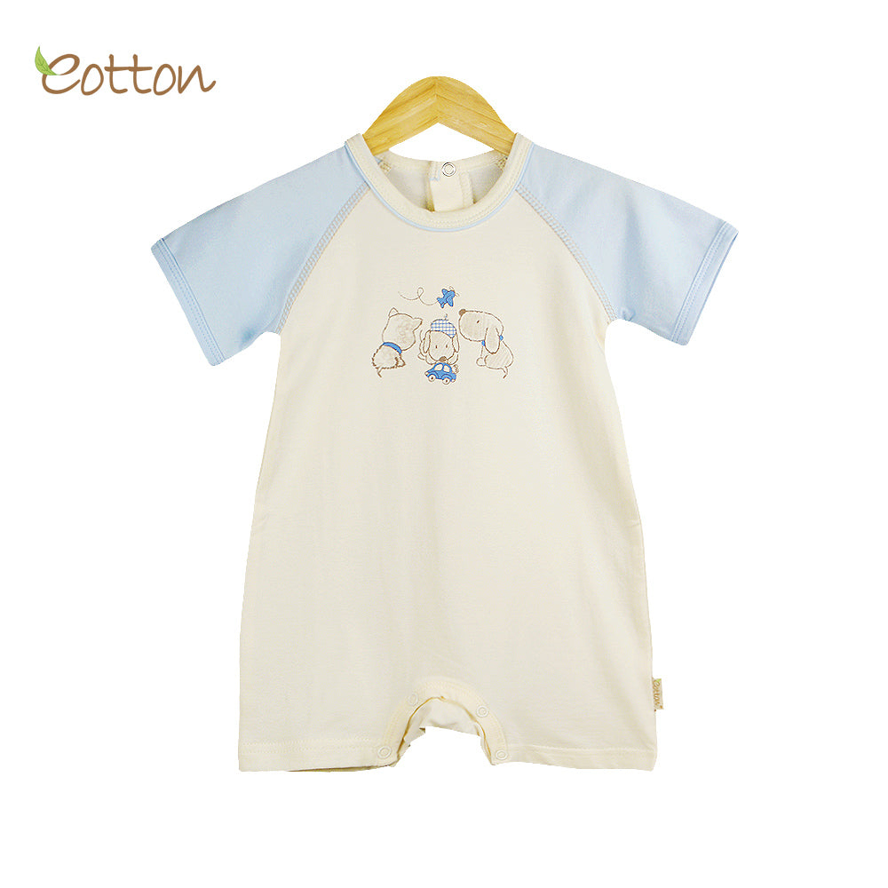 Organic Baby Cream and Blue Summer Romper 2