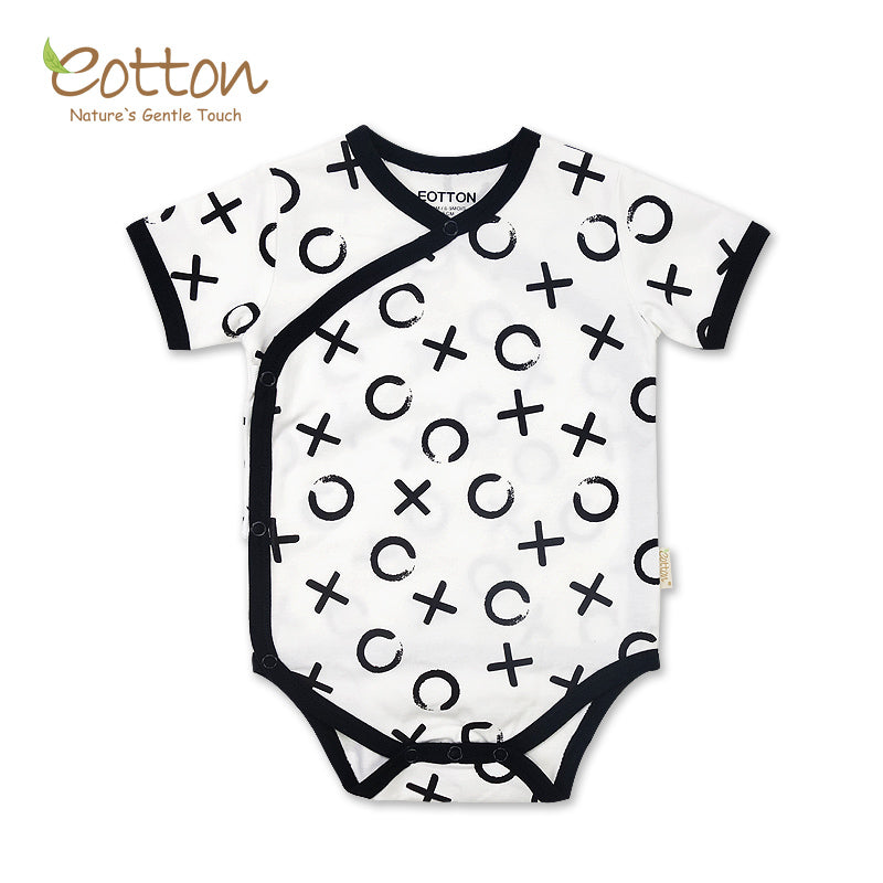 Organic Black and White Short Sleeve Patterned Baby Kimono