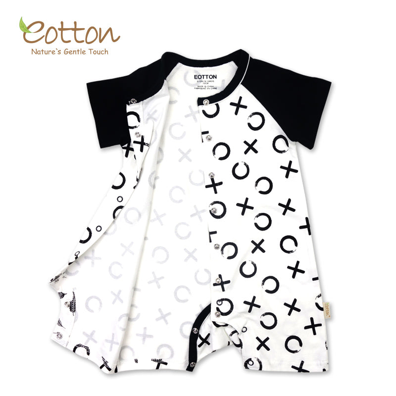 Organic Black and White Short Sleeve Baby Romper