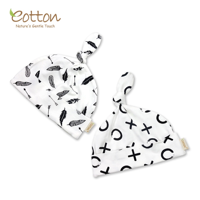 Organic Black and White Baby Hat with Knot Detail