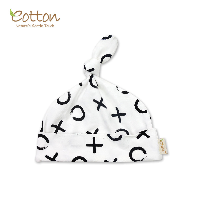 Organic Black and White Baby Hat with Knot Detail