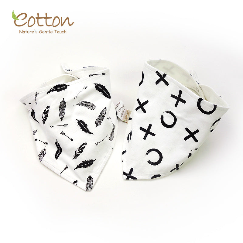 Organic "Feather"  Black and White Snap Closure Baby Bib